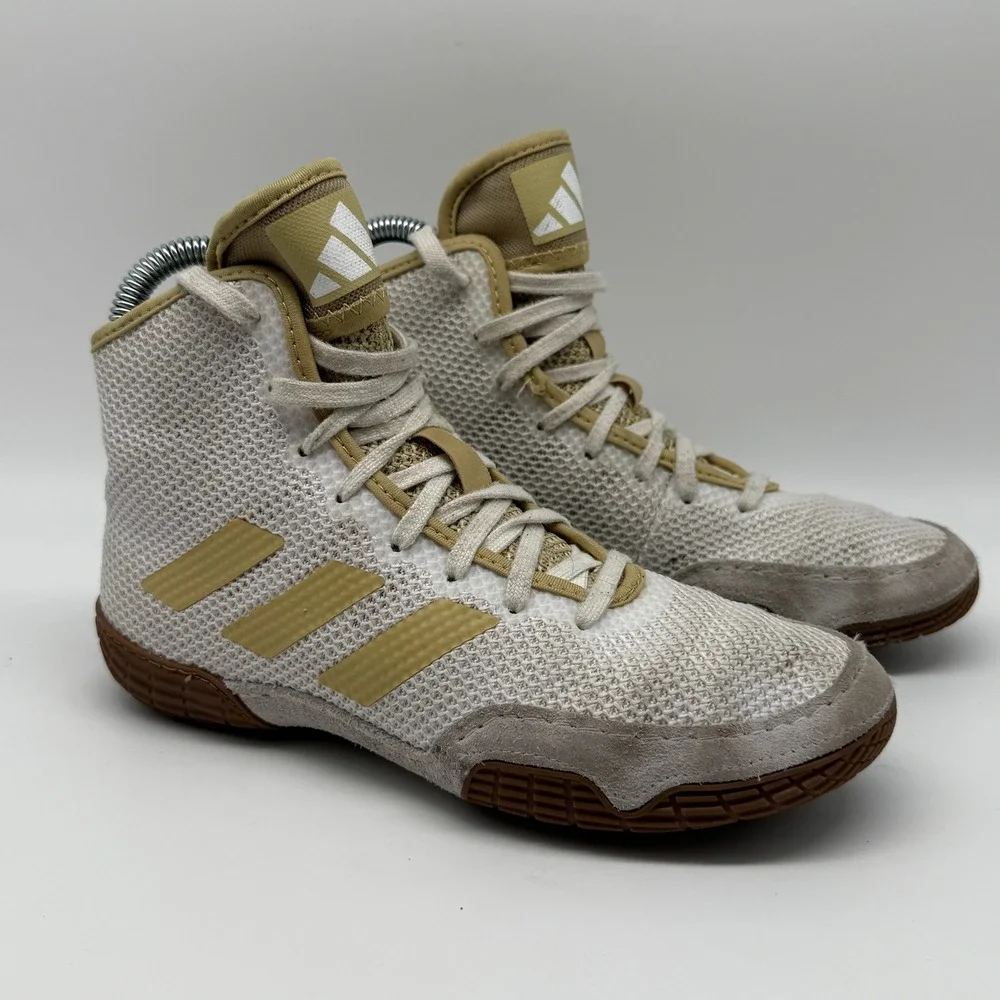 Adidas Tech Fall 2.0 Wrestling Shoes Kids 3.5 White Gold FZ5387 High Top Mesh